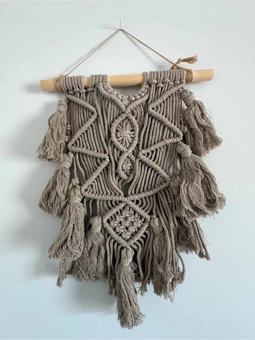 Handmade Beige Macrame Wall Hanging - Boho Home Decor